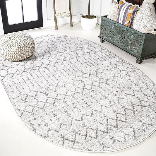 JONATHAN Y Boho Vintage Diamond Cream/Gray Oval Area Rug 3X5 ft, Moroccan Hype for Living Room, Bedroom, Kitchen, Office, Easy-Cleaning, High Traffic, Pet-Friendly, Non-Shedding (MOH101B-3OV)