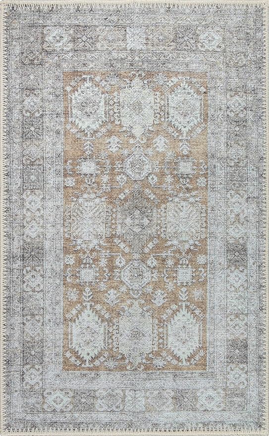 RugOver Machine Washable Area Rug, Pet-Friendly and Non-Slip Indoor Carpet for Kitchen, Bathroom, Living Room, Home Floor Decoration(Ivory/Walnut, 2' x 3')