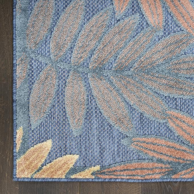 Nourison Home Aloha Blue Rose 2'8" x 4' Area Rug - Easy Clean, Non Shedding, Bed Room, Living Room, Dining Room, Kitchen (3' x 4')