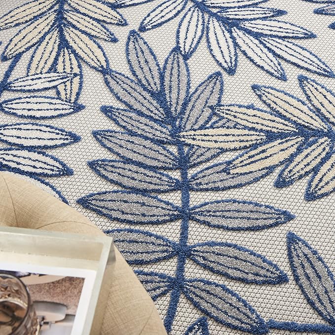 Nourison Home Aloha Ivory/Navy 5'3" x 7'5" Area Rug - Easy Clean, Non Shedding, Bed Room, Living Room, Dining Room, Kitchen (5' x 8')