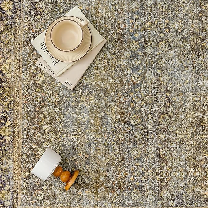 PureCozy Runner Rug 2x8 Brown Hallway Washable Kitchen Vintage Carpet Non Slip Long Indoor Bedroom Retro Traditional Accent Throw Rug for Bathroom Office Entryway Laundry Dining