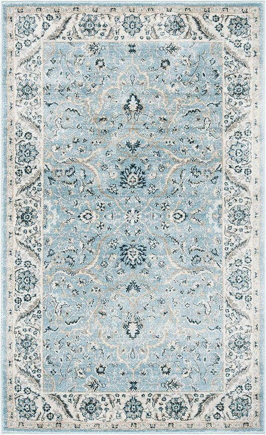 SAFAVIEH Isabella Collection Accent Rug - 2'2" x 5', Light Blue & Cream, Oriental Design, Non-Shedding & Easy Care, Ideal for High Traffic Areas in Entryway, Living Room, Bedroom (ISA912M)