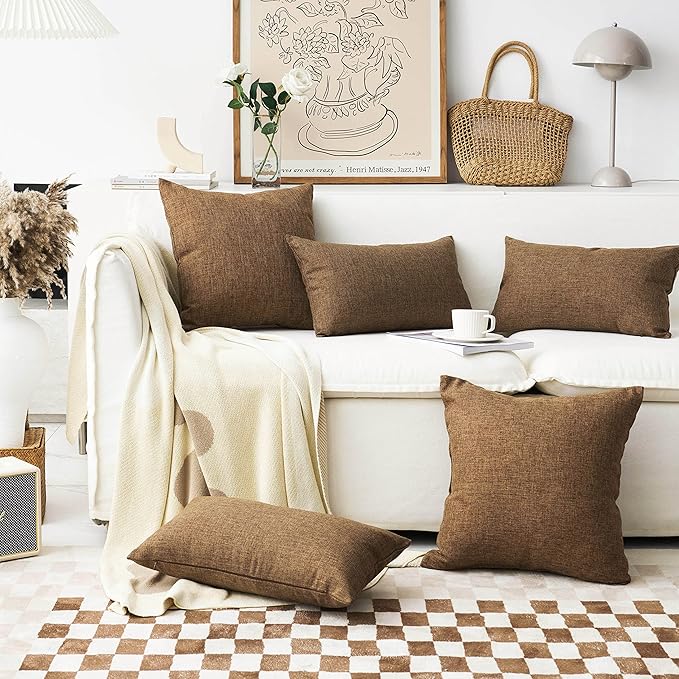 Home Brilliant Set of 2 Textured Burlap Decorative Throw Pillow Covers Large Linen Cushion Cases for Floor, 26x26 inches 66cm, Brown