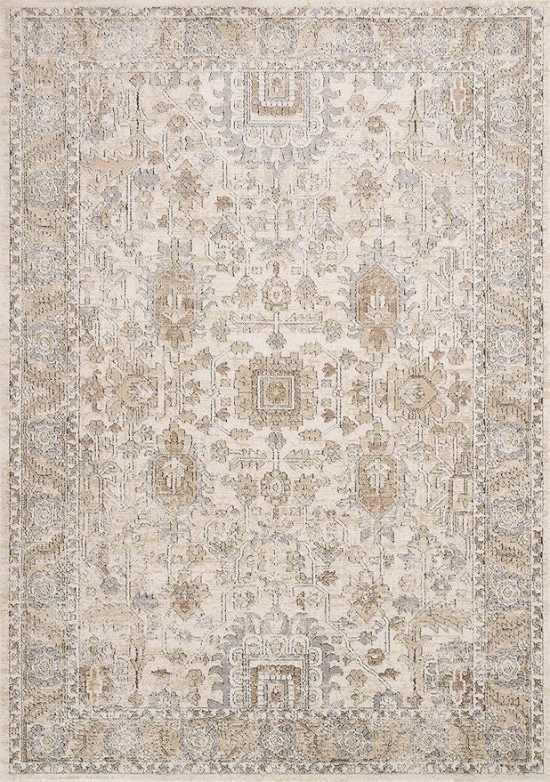 Loloi Teagan Collection TEA-03 Ivory/Sand 5'-3" x 7'-6" Area Rug, Large, Soft Neutral Rug, High-Traffic for Living Room, Bedroom, Home Office, Dining Area