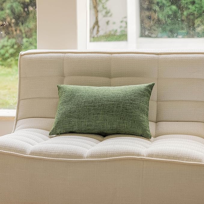Home Brilliant Rectangle Spring Pillow Covers 12x20 Inch Lined Linen Farmhouse Throw Pillow Covers for Living Room Patio Furniture Decor, 12 x 20 Inch, Set of 2, Green