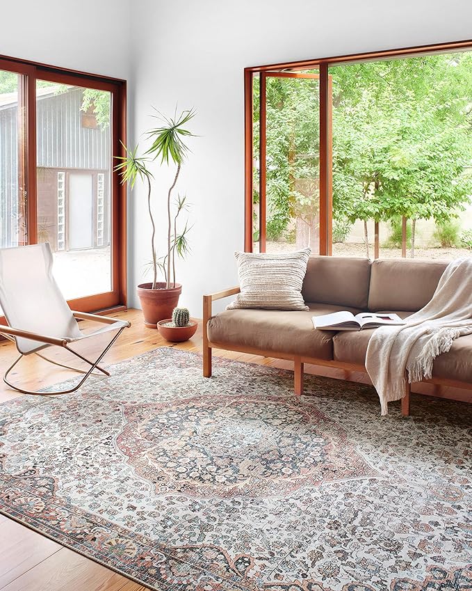 Loloi Wynter Collection WYN-01 Red/Multi 2'-3" x 3'-9" Accent Rug, .13" Thick, Area Rug, Soft, Durable, Printed, Vintage Inspired, Low Pile, Non-Shedding, Easy Clean, Living Room Rug