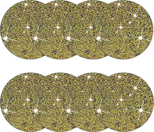 Round Placemats Set of 8 in Gold Heat Resistant Circle Bling Washable Table Mats for Dinner, Kitchen, Wedding, Decorative