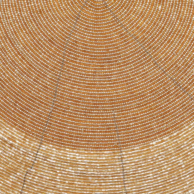 Beaded Placemats for Dining Table Dia 13 inches- Gold Tonal,Wire Beaded Placemats Round for Gathering, Thanksgiving - Occasional Decoration and Family Parties Celebrations.Set of 4