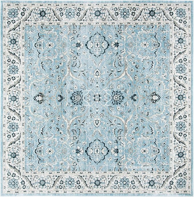 SAFAVIEH Isabella Collection Accent Rug - 4' Square, Light Blue & Cream, Oriental Design, Non-Shedding & Easy Care, Ideal for High Traffic Areas in Living Room, Bedroom, Dining (ISA912M-4SQ)
