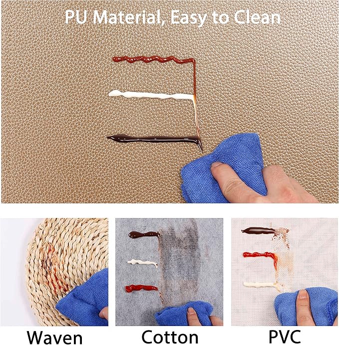 Faux Leather Gold Placemats, PU Table Mats, Set of 4, Waterproof, Heat Resistant, Non-Slip, Easy to Clean for Kitchen Dining Table,Conference Table