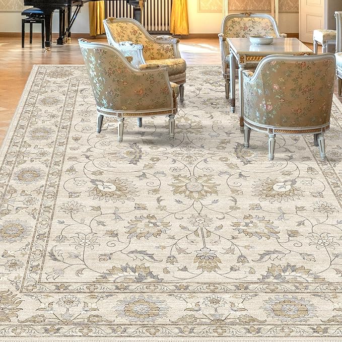 Fortsea Machine Washable Soft Area Rug 8x10 with Non Slip Backing for Living Room,Floor Decoration Carpet Mat Area Rugs 8x10 Clearance Bedroom Rug for Living Room (Beige Gold, 8X10FT)……