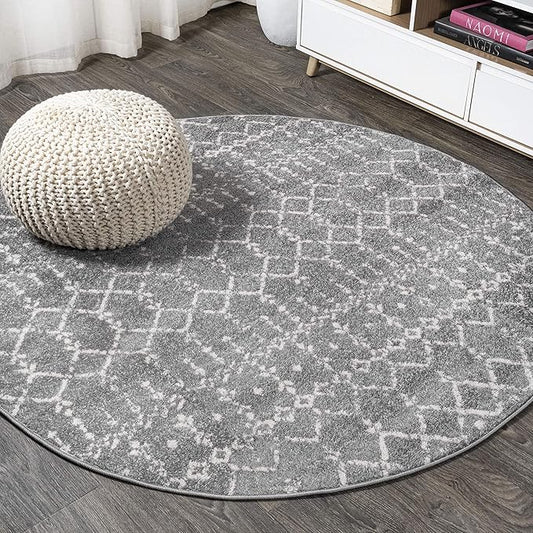 JONATHAN Y Boho Vintage Diamond Gray/Ivory Round Area Rug 9 ft, Moroccan Hype for Living Room, Bedroom, Kitchen, Office, Easy-Cleaning, High Traffic, Pet-Friendly, Non-Shedding (MOH101C-9R)