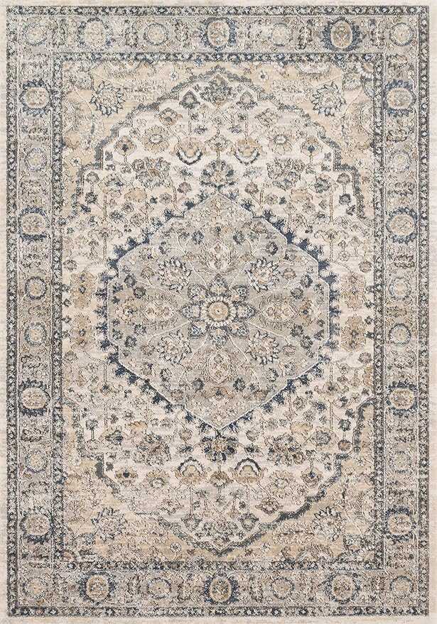 Loloi Teagan Collection TEA-01 Natural/Lt. Grey 3'-4" x 5'-7" Accent Rug, Large, Soft Neutral Rug, High-Traffic for Living Room, Bedroom, Home Office, Dining Area