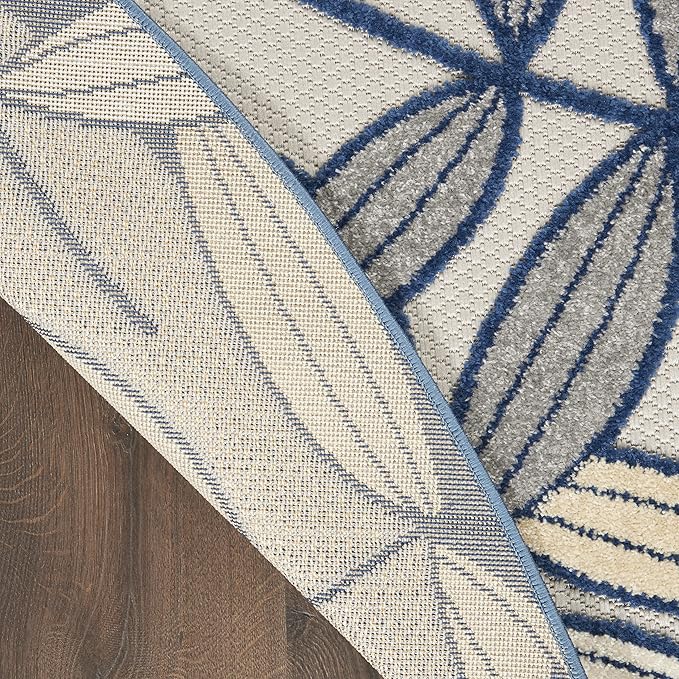Nourison Home Aloha Ivory Navy 4' x Round Area Rug - Easy Clean, Non Shedding, Bed Room, Living Room, Dining Room, Kitchen (4' x Round)