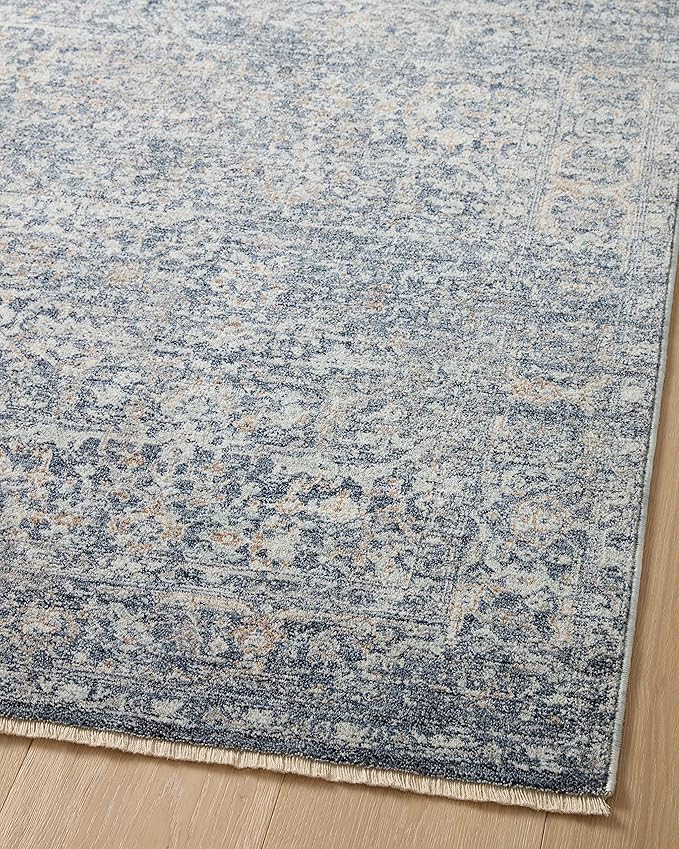 Loloi Angela Rose Blake Collection BLA-03 Denim/Taupe 5'-3" x 5'-3" Round, .25" Pile Height, Fringe, Area Rug