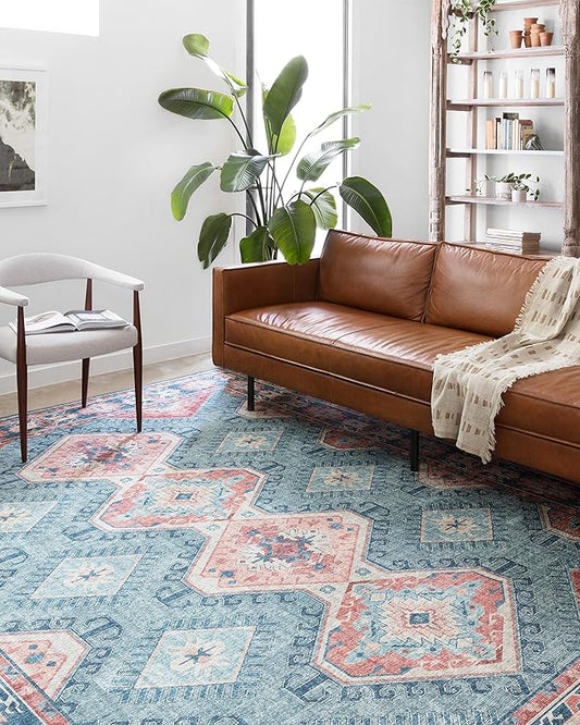 Loloi II Skye Collection SKY-03 Turquoise/Terracotta 5'-0" x 7'-6" Area Rug