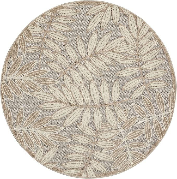Nourison Home Aloha Natural 4' x Round Area Rug - Easy Clean, Non Shedding, Bed Room, Living Room, Dining Room, Kitchen (4' x Round)