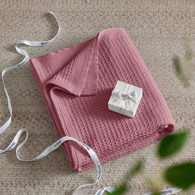 Bedsure Gentlesoft 100% Cotton Blanket Twin XL Size for College Dorm - Breathable and Soft for Spring Summer, Waffle Weave Twin Blanket for Bed, Dorm Room Essentials, Dusty Rose, 66x90 inches