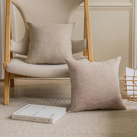 Home Brilliant Set of 2 Linen Throw Pillow Covers 18x18 Decorative Farmhouse Throw Pillow Cases Rustic Square Throw Pillows for Couch Sofa Decoration, 18 x 18 Inch, Burlap