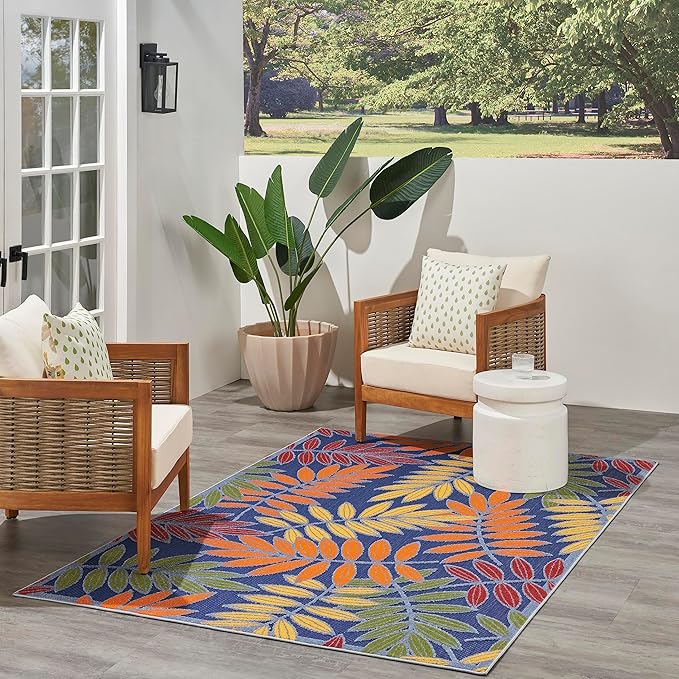 Nourison Home Aloha Navy Multicolor 3'6" x 5'6" Area Rug - Easy Clean, Non Shedding, Bed Room, Living Room, Dining Room, Kitchen (4' x 6')