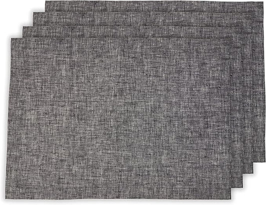 Solino Home Linen Placemats Set of 4-100% Pure Linen Chambray Black Cloth Placemats 14 x 19 Inch for Winter - Athena