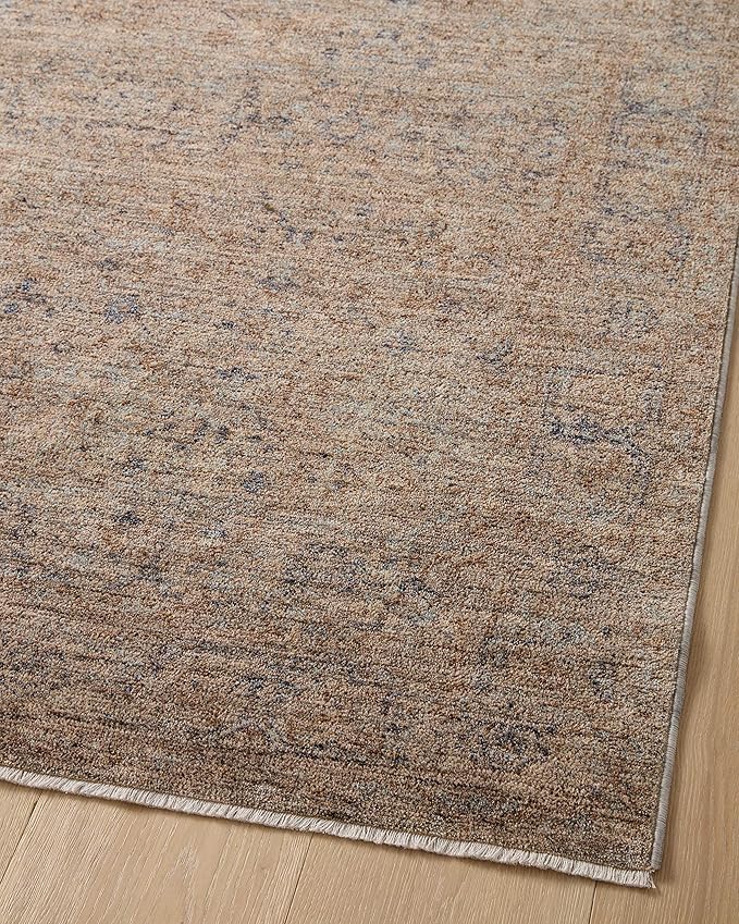 Loloi Angela Rose Blake Collection BLA-03 Taupe/Blue 5'-3" x 5'-3" Round, .25" Pile Height, Fringe, Area Rug