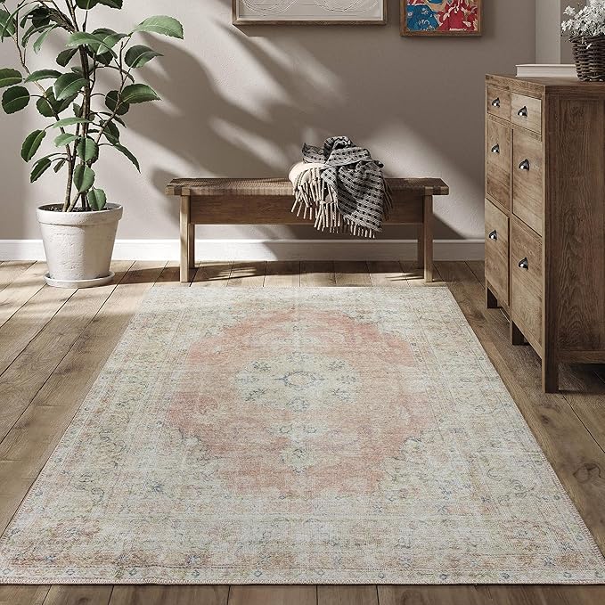 RugOver Machine Washable Area Rug, Pet-Friendly and Non-Slip Indoor Carpet for Kitchen, Bathroom, Living Room, Home Floor Decoration(Flesh/Oatmeal, 5'1" x 7'5")