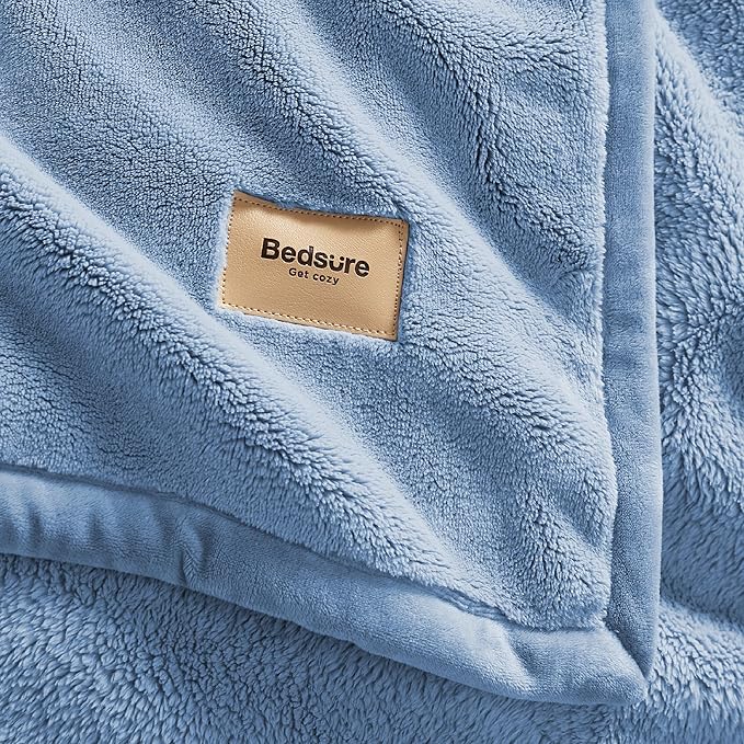 Bedsure Fleece King Size Blanket for Bed - GentleSoft Warm, Cozy, Soft & Thick Blanket for Winter, Heavy 500Gsm Anti-Static Design, Ideal for Couch & Sofa, Ashley Blue, 108x90 Inch