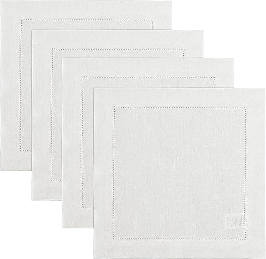 Solino Home Square Placemats Set of 4-100% Pure Linen White Cloth Placemats 14 x 14 Inch - Classic Hemstitch, Machine Washable Place Mats for Winter, Spring, Easter, Valentines