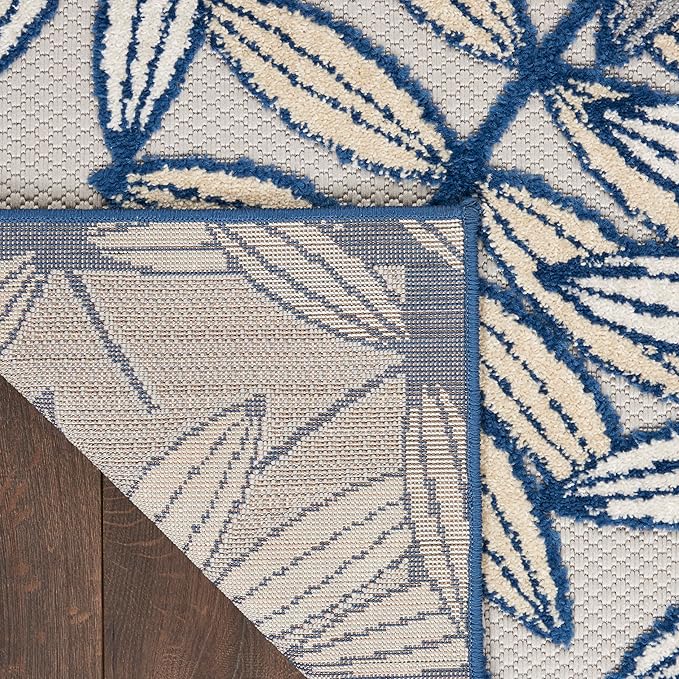 Nourison Home Aloha Ivory Navy 6' x 9' Area Rug - Easy Clean, Non Shedding, Bed Room, Living Room, Dining Room, Kitchen (6' x 9')