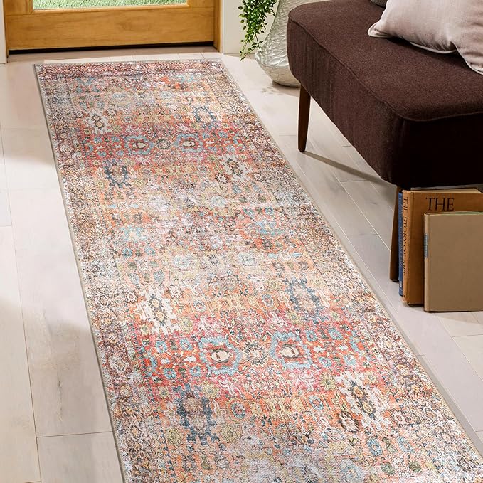 Rugshop Multi Transitional Distressed Runner Rug — Machine Washable & Non‑Slip, 2' 6" X 6' for Hallway, Entryway and Kitchen