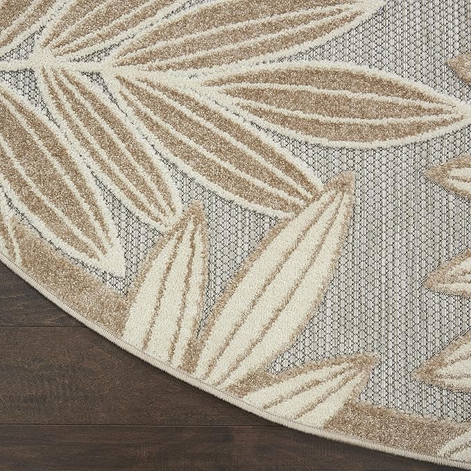 Nourison Home Aloha Natural 4' x Round Area Rug - Easy Clean, Non Shedding, Bed Room, Living Room, Dining Room, Kitchen (4' x Round)