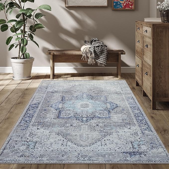 RugOver Machine Washable Area Rug, Pet-Friendly and Non-Slip Indoor Carpet for Kitchen, Bathroom, Living Room, Home Floor Decoration(Seal/Space, 3' x 5')