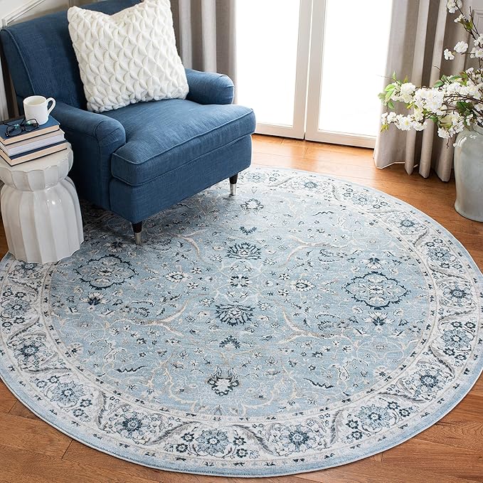 SAFAVIEH Isabella Collection Accent Rug - 4' Round, Light Blue & Cream, Oriental Design, Non-Shedding & Easy Care, Ideal for High Traffic Areas in Living Room, Bedroom, Dining (ISA912M-4R)
