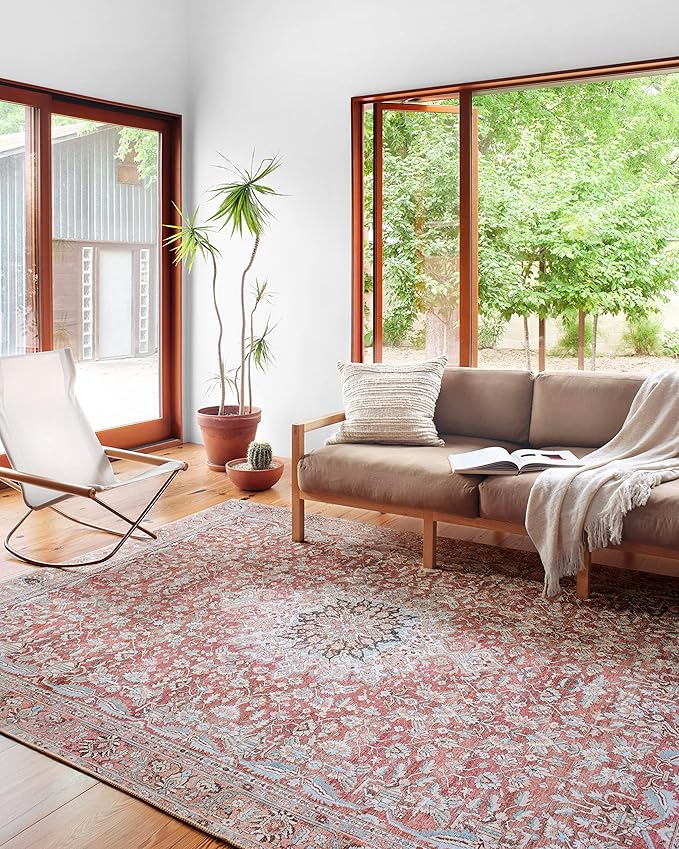 Loloi Wynter Collection WYN-05 Tomato/Teal 2'-6" x 7'-6" Runner Rug, .13" Thick, Area Rug, Soft, Durable, Printed, Vintage Inspired, Low Pile, Non-Shedding, Easy Clean, Living Room Rug
