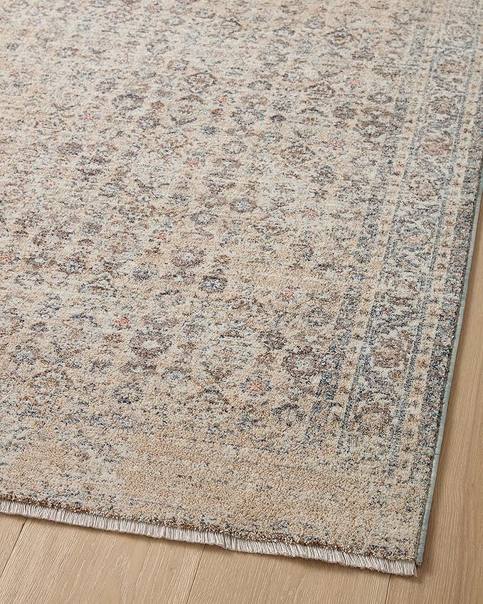 Loloi Angela Rose Blake Collection BLA-04 Beige/Denim 5'-3" x 5'-3" Round, .25" Pile Height, Fringe, Area Rug