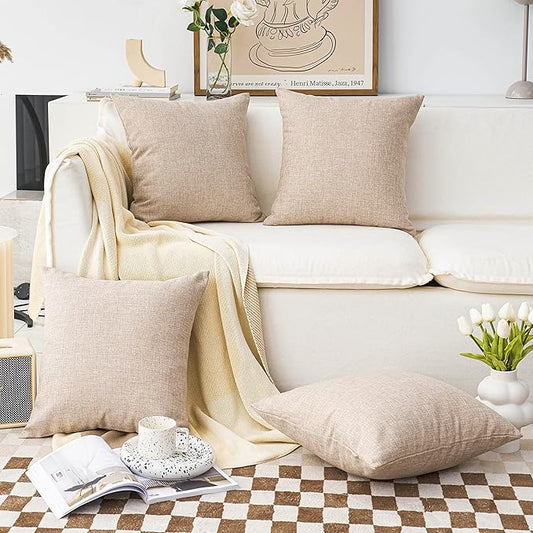 Home Brilliant Throw Pillow Covers 18x18 Lined Linen Square Pillow Covers for Couch Sofa Decor, Set of 4, Light Linen, 18 inch