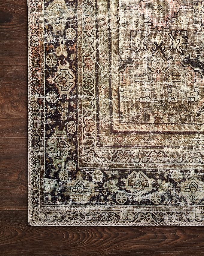 Loloi Layla Collection LAY-03 Olive/Charcoal 5'-0" x 7'-6" .13" Thick Area Rug, Soft, Durable, Vintage Inspired, Distressed, Low Pile, Non-Shedding, Easy Clean, Printed, Living Room Rug