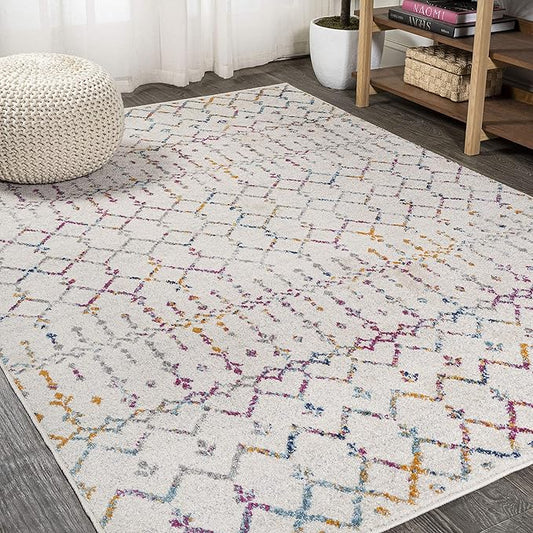 JONATHAN Y Boho Vintage Diamond Ivory/Multi Indoor Area Rug 3X5 ft, Moroccan Hype for Living Room, Bedroom, Kitchen, Office, Easy-Cleaning, High Traffic, Pet-Friendly, Non-Shedding (MOH101E-3)