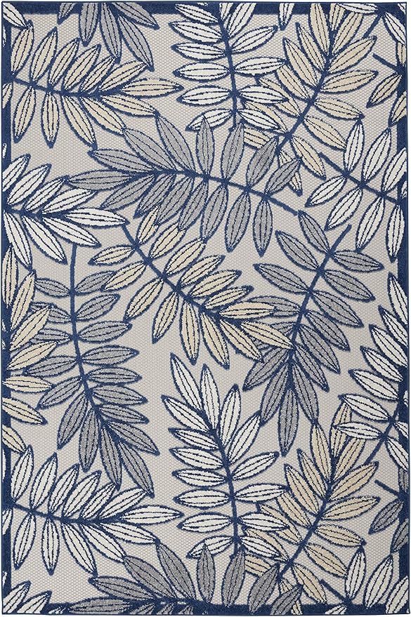 Nourison Home Aloha Ivory/Navy 5'3" x 7'5" Area Rug - Easy Clean, Non Shedding, Bed Room, Living Room, Dining Room, Kitchen (5' x 8')