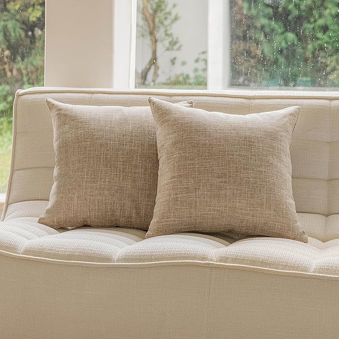 Home Brilliant Set of 2 Linen Throw Pillow Covers 18x18 Decorative Farmhouse Throw Pillow Cases Rustic Square Throw Pillows for Couch Sofa Decoration, 18 x 18 Inch, Burlap