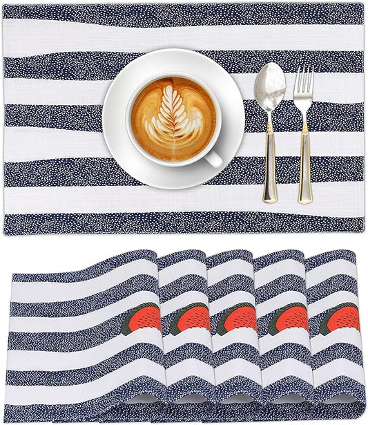 Ruvanti Placemats 100% Cotton 13x19 Inch, Dining Table Placemats Set of 6, Modern Place Mats for Dining Table Decor, Kitchen & Table Linens, Coffee Mat for Christmas Dinners - Watermelon