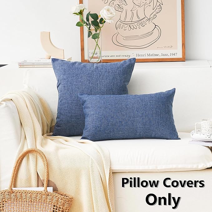 Home Brilliant Linen Decorative Pillow Cover Burlap Denim Throw Pillow Covers for Couch Sofa, 22x22 inch, 55x55 cm, Navy Blue