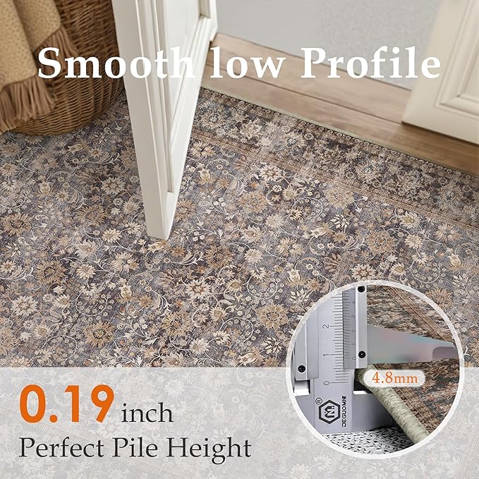 HUGEAR 2x3 Small Rug Machine Washable Area Rug Tradition Brown Entryway Rugs Entrance Door Mat Indoor Accent Rugs Floral Low Pile Carpet Distressed Throw Rug Kitchen Bedroom Office Non Slip