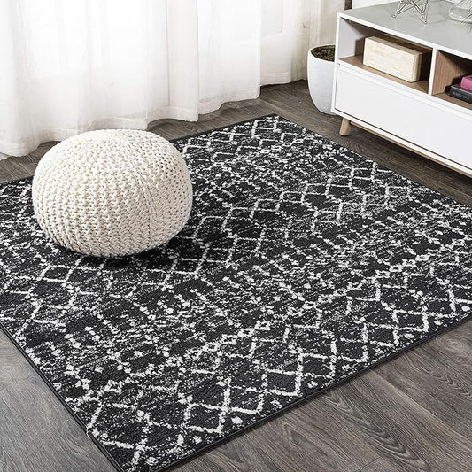 JONATHAN Y Boho Vintage Diamond Black/Ivory Square Area Rug 7X7 ft, Moroccan Hype for Living Room, Bedroom, Kitchen, Office, Easy-Cleaning, High Traffic, Pet-Friendly, Non-Shedding (MOH101D-7SQ)