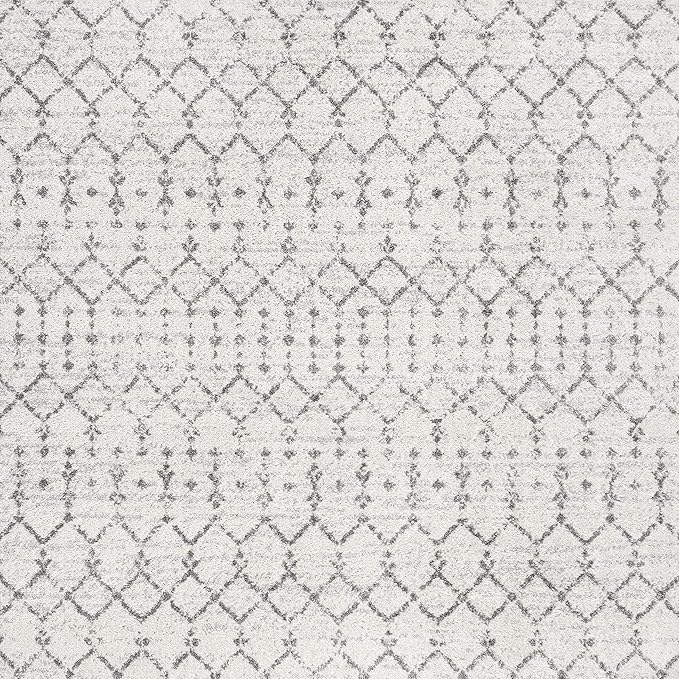 JONATHAN Y Boho Vintage Diamond Cream/Gray Square Area Rug 4X4 ft, Moroccan Hype for Living Room, Bedroom, Kitchen, Office, Easy-Cleaning, High Traffic, Pet-Friendly, Non-Shedding (MOH101B-4SQ)