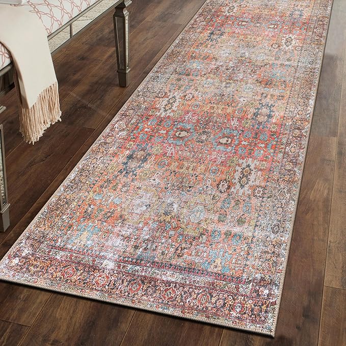 Rugshop Multi Transitional Distressed Runner Rug — Machine Washable & Non‑Slip, 2' 6" X 6' for Hallway, Entryway and Kitchen
