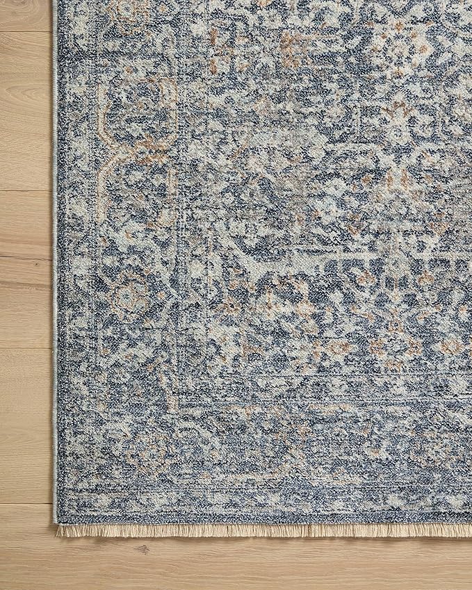 Loloi Angela Rose Blake Collection BLA-03 Denim/Taupe 5'-3" x 5'-3" Round, .25" Pile Height, Fringe, Area Rug