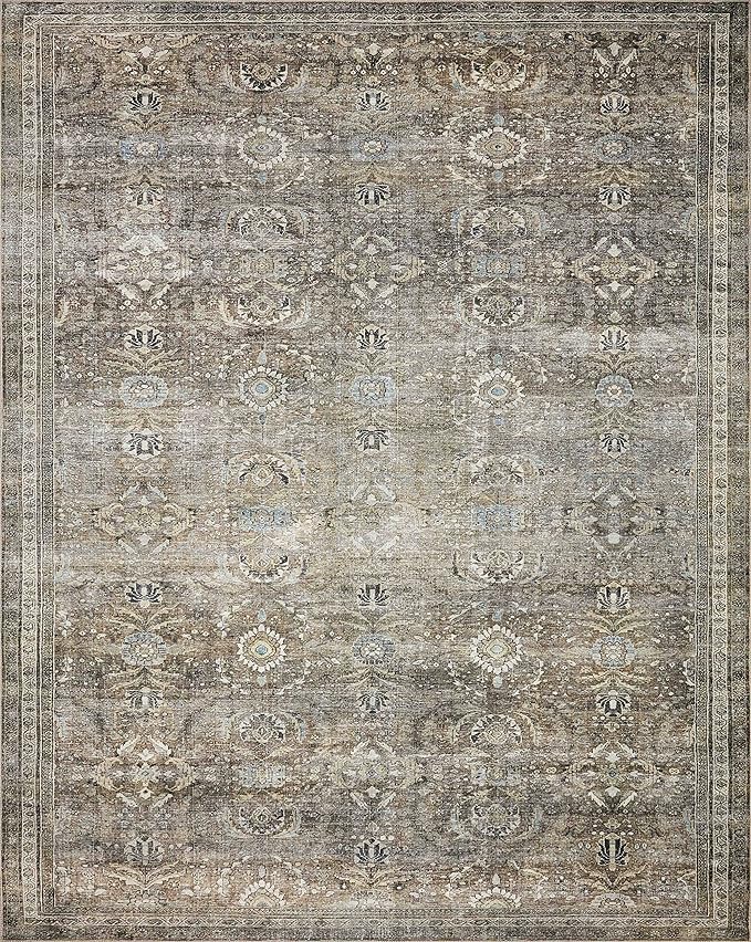 Loloi Layla Collection LAY-13 Antique/Moss 2'-3" x 3'-9" .13" Thick Accent Rug, Soft, Durable, Vintage Inspired, Distressed, Low Pile, Non-Shedding, Easy Clean, Printed, Living Room Rug