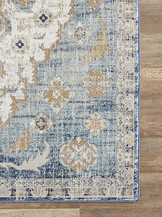 Abani Blue & Beige Traditional Medallion 5'3" X 7'6" Area Rug, Porto Collection - Vintage Style Rugs Turkish Accent Rug